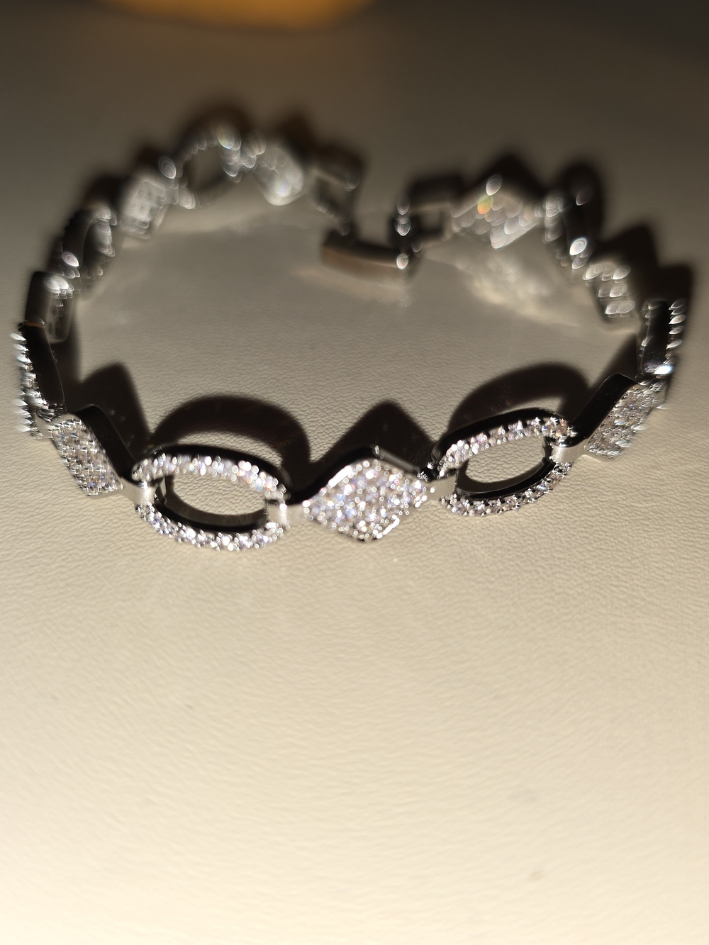 Sterling Silver CZ Link Bracelet - White